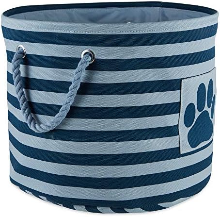 Bone Dry Pet Storage Collection Striped Paw Patch Bin, Dark Navy, Small Round - Image 2