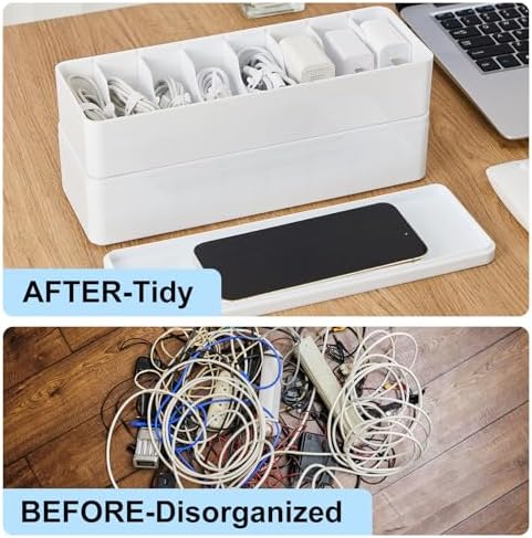 Tatuo Cord Organizer Box with Lid, White, 1 Pack - Image 5