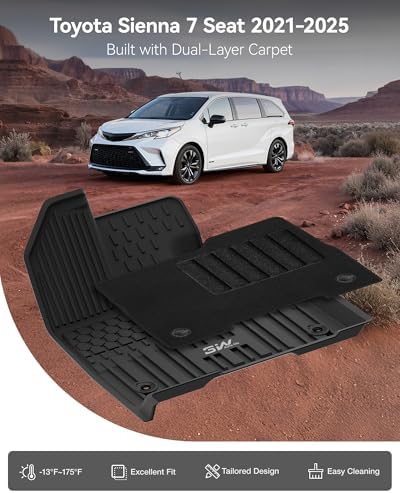 3W Floor Mats & Front Carpet for Toyota Sienna 2021-2026, TPE All Weather - Image 2
