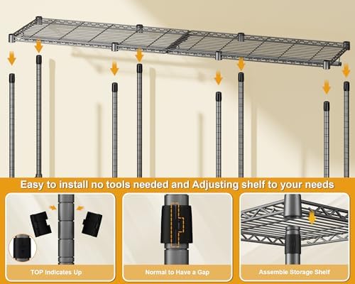 ULIFHOME E14 Pro Heavy Duty Clothes Rack，Freestanding Clothing Racks for Hanging Clothes，Adjustable Closet Organizers and Storage，Metal Garment Rack with Shelves 69"W x16"D x77"H，Max Load 960LBS，Grey - Image 6