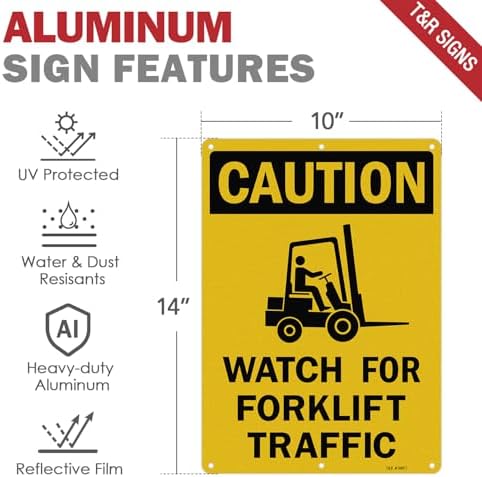 T&R Large Watch For Forklift Traffic Sign - 2 Pack - 14 x 10 Inches Rust Free .040 Aluminum Reflective - UV Protected, Waterproof and Fade Resistant - 6 Pre-drilled Holes - Image 2