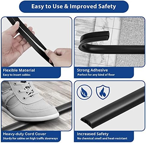 ZhiYo 4ft Cord Hider Floor for 1 Small Wire, Soft PVC Cord Covers for Wires on Floor, Wire Cover to Hide Power Cords, Cable Cover Protect Cords, Cable Cavity: W0.47in x H0.28in Ivory Beige - Image 4