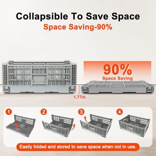 52L Collapsible Crate with Handles, Milk Crates Heavy Duty, - Image 3
