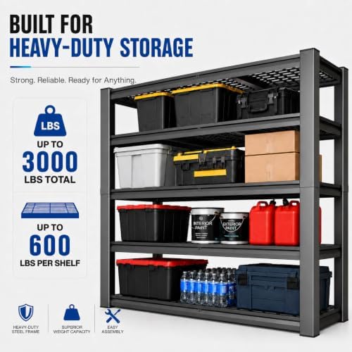 Tote Storage Rack, Garage Shelving Heavy-Duty Storage Bin Rack, 4-Tier Storage Shelves, Commerical Rack for Garage, Warehouse, Basement, 2 Pcs - Image 5