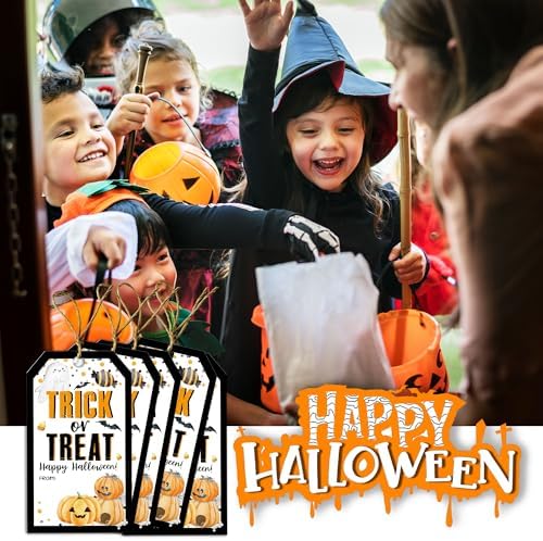 Halloween Paper Gift Tags with String-50Pcs,Trick Or Treat for You Happy Halloween Tags for Goodie Bags, 2 x 3.5 Inch Writable Waterproof Hanging Labels for Decor Party Supplies, Gift Wrapping-B05 - Image 6