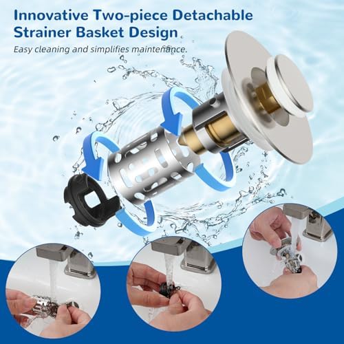 Hibbent 3 PCS Upgraded 3 in 1 Bathroom Sink Drain Strainer, Pop Up Stopper - Image 2