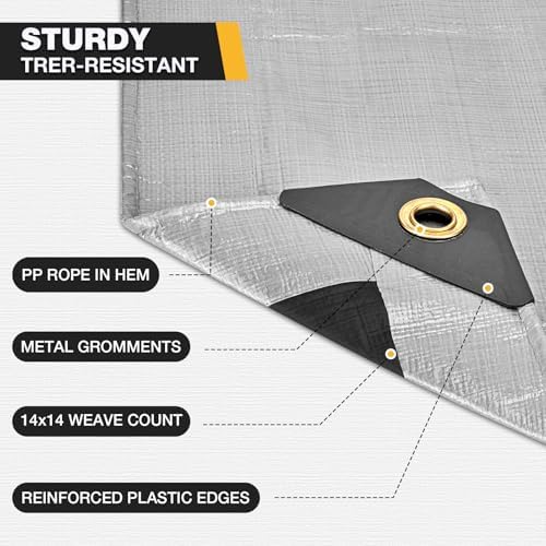 Winpull Heavy Duty Tarp 14 Mil Tarp Waterproof Silver 12x20 FT, UV Resistant Poly Tarp with Reinforced Grommets for Camping, Boat Cover, Patio Furniture, Roof, Firewood Pile - Image 4