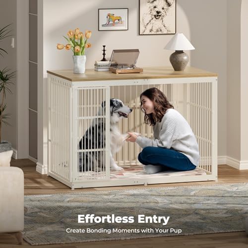 Lyromix 54" Dog Crate Furniture with Foldable Door, Natural Beech - Image 3