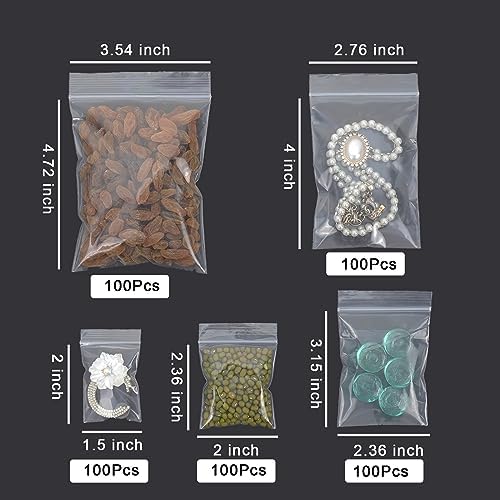 WEGOUP 500 Pcs Small Plastic Zip Bags, 5 Sizes, 2 Mil Thick - Image 2
