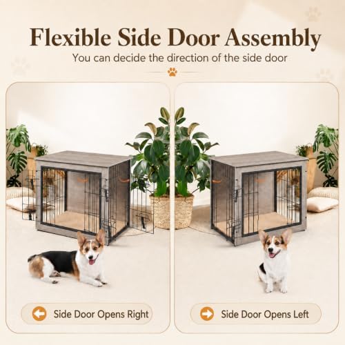 Yaheetech 27.5in Wooden Dog Crate Furniture w/Cushion for Small Dogs, Gray - Image 4