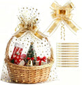COQOFA 10 Pieces Large Cello/Cellophane Bags 16x 24 Inches Clear Basket Gift Bags Gold Star Printed OPP Plastic Cellophane Wrap for Baskets Gift Packaging with Gold Pull Bows by COQOFA