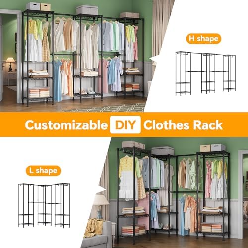 Higeego H11 Large Clothing Rack, Heavy Duty Closet Rack, Black - Image 4