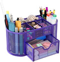 EasyPAG Mesh Pen Holder Desk Organizer with Drawer Stationery Supplies Organizer for Dorm School 9 Compartments Workspace Desk Accessories Organization for Office, Purple by EasyPAG