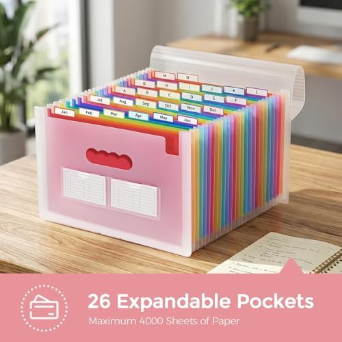 SKYDUE Accordion File Organizer with 26 Pockets & Label Stickers, Expanding File Folders Fit for A4 & Letter Size Paper, Multi-Functional Document Organizer for Home & Office File Management - Image 5