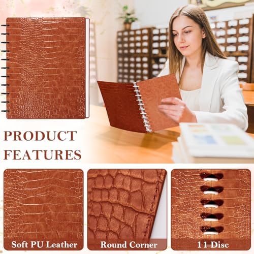 Pu Leather 8.5x11 In Discbound Notebook Cover And Disc Set Discbound Planner Cover With 11 Pcs Expansion Discs Disc Bound Notebook Accessories Letter Size For Office(Brown;No Inner Paper) - Image 3
