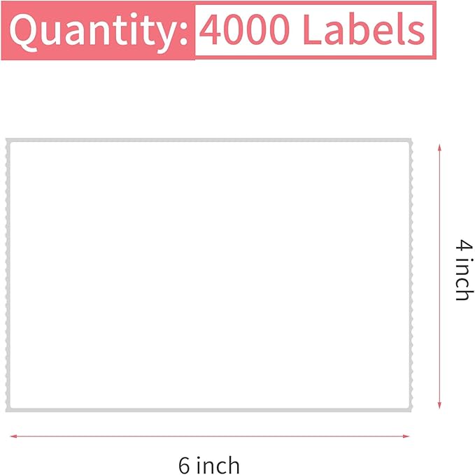 L LIKED 4000 Thermal Labels 4" x 6" Perforated Industrial Thermal Shipping - Image 2