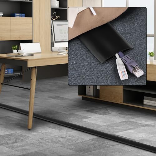 4FT Cord Hider Floor - Black Floor Cable Hider, Wire Covers for Cords Prevent Cable Trips, Floor Cord Cover, Power Cable Management Cord Protector, Cable Cover Channel 0.6" (W) x 0.31" (H) - Image 6