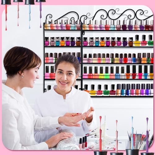 Sintuff 3 in 1 Nail Polish Rack Wall Mount Nail Polish Organizer 5 Tiers Shelf Storage Display Holder Stand Holds 200 Bottles for Home Salon Business Spa(Black) - Image 2