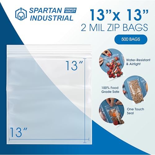 13" X 13" Large Zip Bags (500 Count) - 2 Mil Clear Reclosable - Image 2