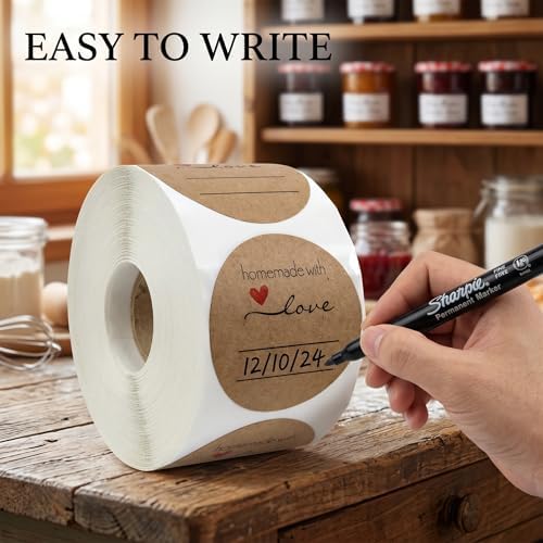 Thank You Stickers, 500pcs 1 Inch Round Kraft Stickers Small Business Adhesive Writable Homemade with Love Labels Rustic Thank You Tags for Packaging Envelopes Gift Boxes Baking Supplies - Image 5