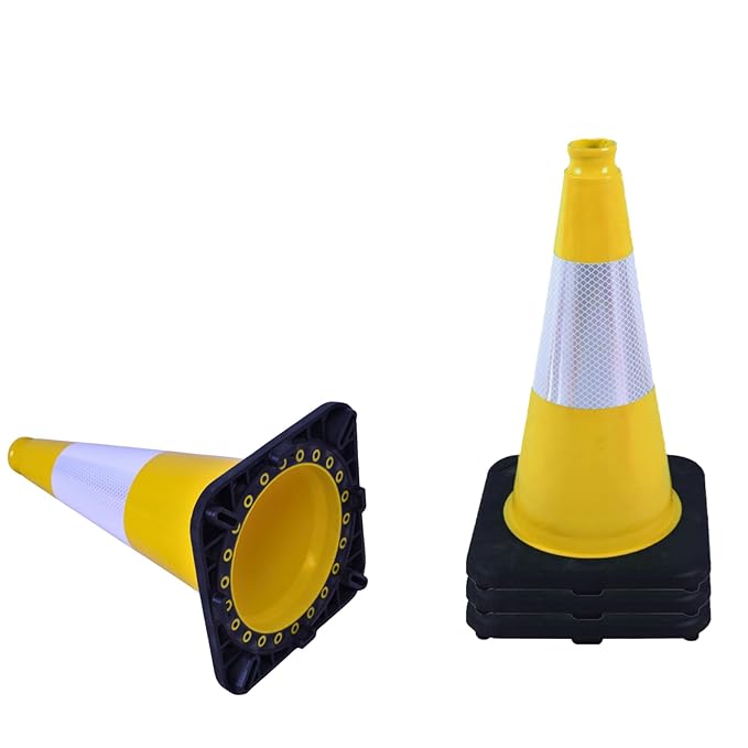 4 Pack 18 Inch Yellow PVC Safety Cones Black Base Stable, Driving School by OranclUS