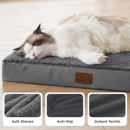 Bedsure Small Dog Bed, Cat Puppy Bed with Comfy Sherpa, 24"x16" Dark Grey - Image 4