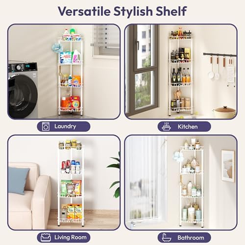 SWTYMIKI Standing Shower Caddy Corner - 4‑Tier Stainless Steel Shower Organizer Shelf with 16 Hooks and Adhesive Pads, Rustproof Corner Shelves Stand Rack for Bathroom Shower Room, white - Image 6