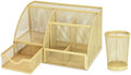 Flexzion Metal Mesh Desk Organizer with Drawer, 6 Compartments, Rose Gold by Flexzion