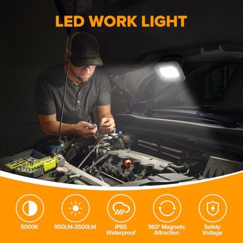 LUTEC 3500LM LED Work Light, Rechargeable Magnetic Work Lights with Stand, Portable 5000K Flood Light for Car Repair, Fishing, Camping, Emergency, Hiking, 3 Modes - Image 5