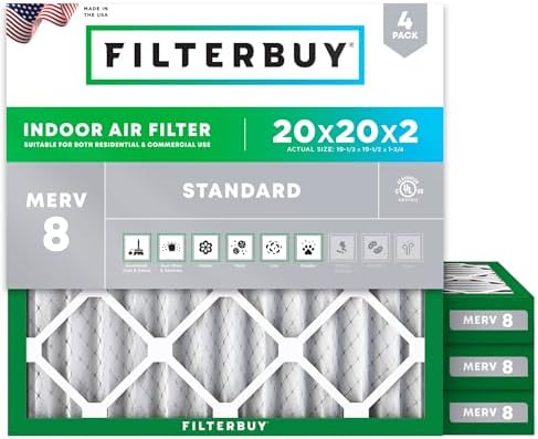 Filterbuy 20x20x2 Air Filter MERV 8 Dust & Allergy Defense (4-Pack) by Filterbuy