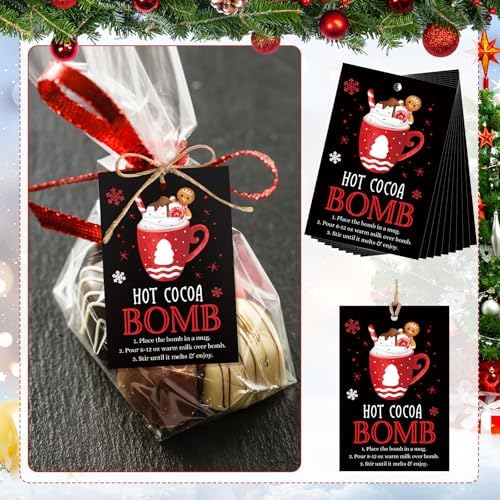 Gersoniel 200 Pcs Christmas Hot Coco Bar Supplies Christmas Hot Chocolate Bomb Instruction Tag Card 3.5 x 2.3 Inch Bomb Supplies Packaging Gift Tag with Instruction for Xmas Holiday Winter(Tree) - Image 5