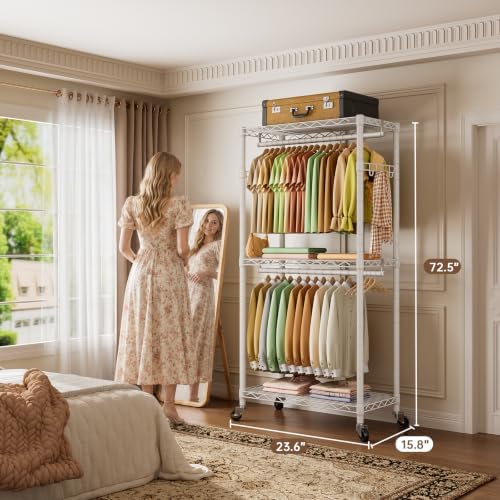 Golpart Heavy Duty Rolling Clothes Rack Wheels Portable Metal Garment Rack - Image 3