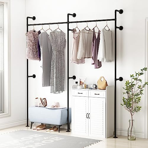 ORSENIGO Industrial Pipe Clothing Rack, Heavy Duty Metal Clothes Rack with Double Rods for Hanging Clothes, Wall Mount Space-Saving Garment Display Rack - Image 7