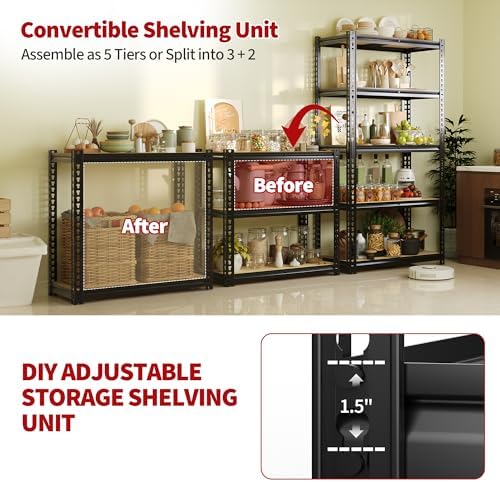2500 Lbs Heavy Duty Garage Shelving Unit, 5 Tier Adjustable Metal Storage Shelves, 40" L x 20" W x 72" H Garage Shelf Rack for Kitchen, Pantry, Basement, Bathroom & Laundry - Image 4