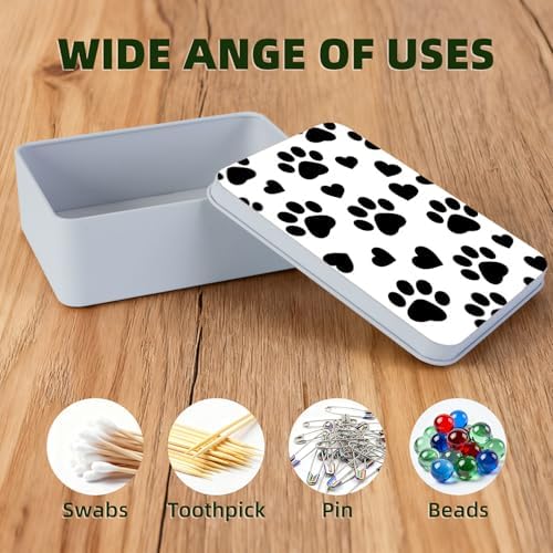 Large Metal Tins Box-7.1” x4.7”x2“ Rectangular Empty Storage Box With Lid Decorative Organizer Storage Tin Case For Office/Cookie/Candy/Jewelry/Photo/Letter-Black Dog Paw - Image 3