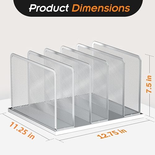 Kuntine.B Desk File Organizer Upright Mesh Desktop Organizer File Sorter Office Organization File Holder for Home, Office & Classroom (Silver, 1 Pack 5-Section) - Image 2