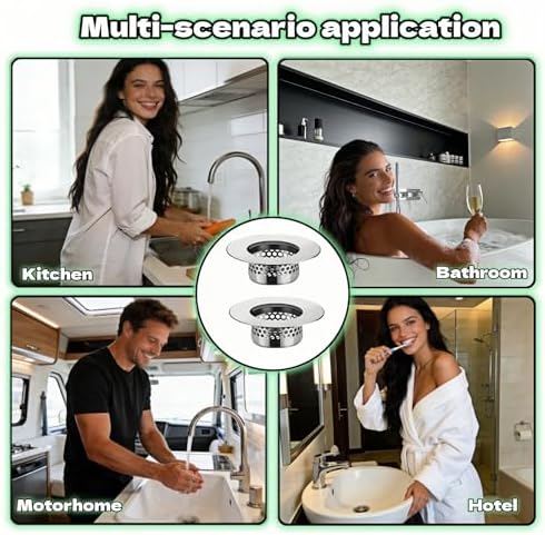 2-Pack Stainless Steel Drain Filter for Bathtub, Shower & Sink – 1.97” Universal Hair Catcher, Clog Preventer for Tub, Floor Drain, Bathroom Sink, Kitchen Sink – Easy Clean, Fast Flow, Odor & Guard - Image 7