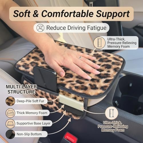 Fluffy Leopard Car Center Console Cover,Brown - Image 4