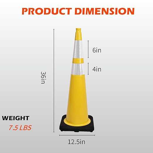 4 Pack 36 Inch Yellow PVC Safety Cones - Image 2