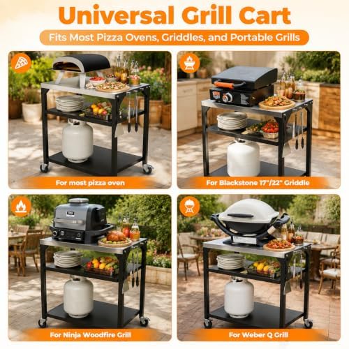 Hisencn 3-Shelf Pizza Oven Table with Lockable Wheels,31.5"L x 24"W - Image 4