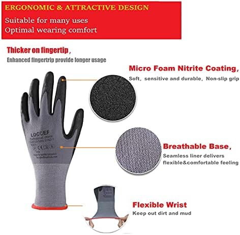 LOCCEF Safety Work Gloves MicroFoam Nitrile Coated-12 Pairs,Seamless Knit Nylon Gloves,Home Improvement,Micro-Foam Gloves - Image 2