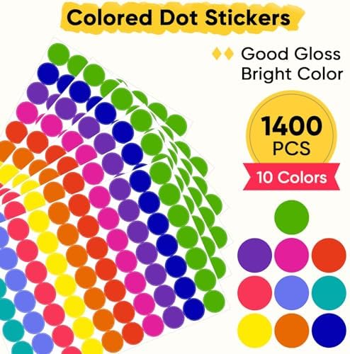 1400 PCS Colored Dot Stickers Round Color Coding Labels Classroom Must Haves, Circle Dots Labels Price Stickers Polka Circle Dot Stickers Label Stickers for Kids Office, Classroom Decor, Papers Etc - Image 4