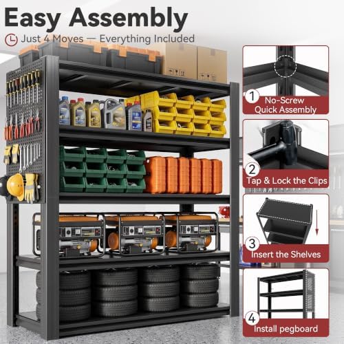 SAWJEC 47" W x 72" H x 24" D Heavy Duty Garage Shelving Unit with Pegboard - Image 6