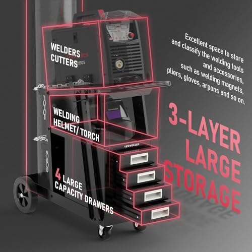 YESWELDER 2-Tier Welding Cart with 4 Drawers and Dual Cylinder Slots - Image 4