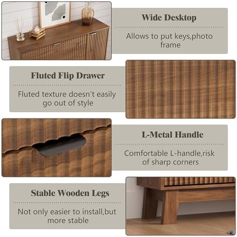 Shoe Cabinet Storage for Entryway with 3 Drawers & Side Cabinet, Walnut - Image 5