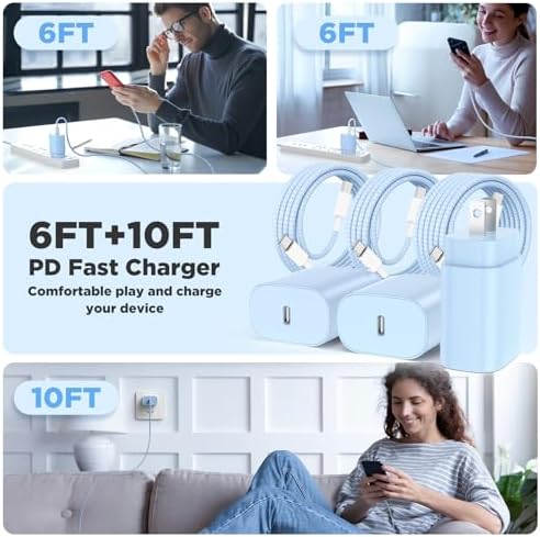 Hzevn 25W USB C Super Fast Charging Charger for Samsung Galaxy Phone, 3Pack Quick Charger Block with Braided Long USB C to C Cables (6/6/10ft) for Samsung Galaxy S25/S24/Plus/Ultra, Android/iPhone 17 - Image 7
