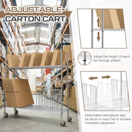 BBTO Carton Cart, Portable Steel Cardboard Organizer Carton Storage Rack with Wheels and Dividers for Art Storage Rack Home Supermarket Warehouse Commercial - Image 3