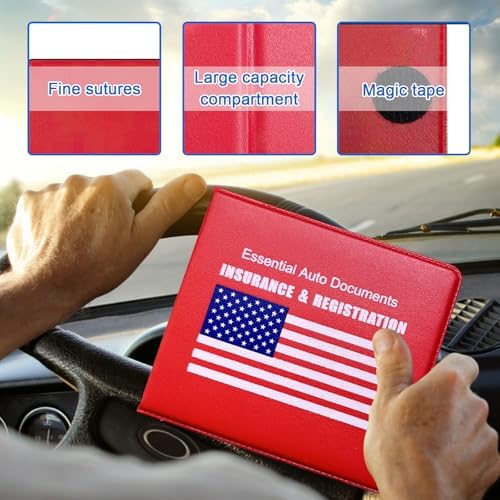 Ziciner Car Registration Insurance Holder, 2Pack Essential Auto Card Document Glove Box Organizer with Velcro Closure, Universal Car Accessories Perfect for Men & Women (Red/Blue Flag) - Image 3