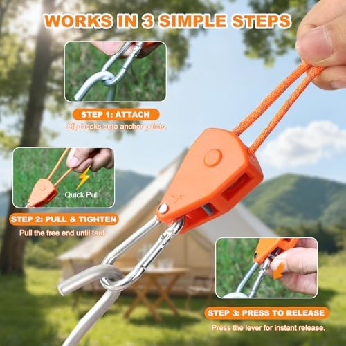 KOKKOYA 15ft Rope Ratchet Tie Downs Reflective Paracord Rollers 1/8in 6 Pcs - Image 6