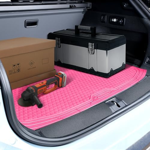 CAR PASS Heavy Duty Rubber Hot Pink Car Floor Mats & Cargo Liners, Deep Dish All-Weather Trunk Mats Durable Anti-Slip 3D Rhombus Waterproof Trim to Fit Liner Universal Fit Auto,Sedan,SUV,Truck, Pink - Image 6